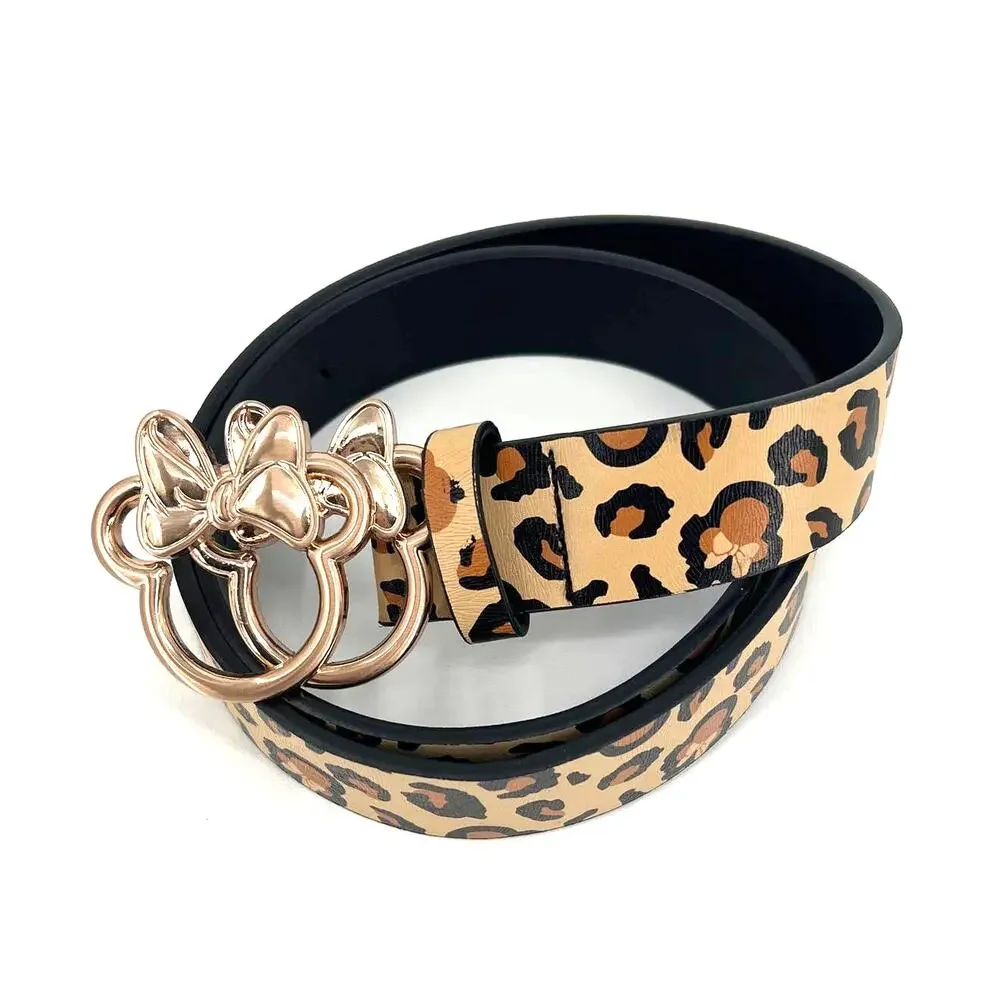 Minnie Mouse Leopard Belt with Gold Minnie Buckle